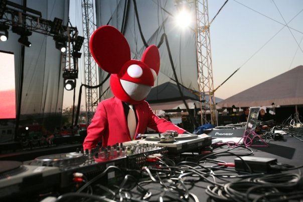 Joel Zimmerman aka DeadMau5 in action, with his DJ equipment